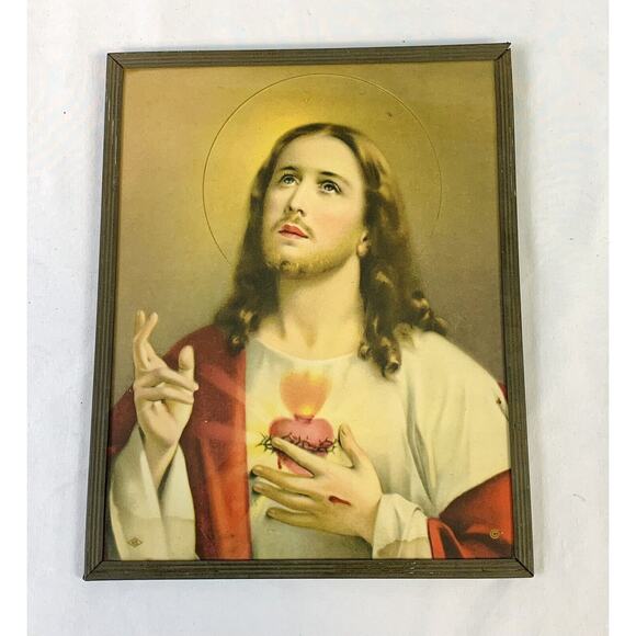 Original Vtg Color Print 1937 N.G Basevi Jesus Christ #6008 Metal Frame 8x10 - Picture 1 of 6